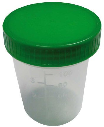 TIGA-MED Urinbecher/Probenbecher | 1 Stück | Urinprobenbecher 125ml | PP-Material | mit grünem Schraubdeckel | graduiert bis 100ml / 3oz | beschriftbar
