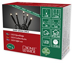 Konstsmide Micro LED Lichterkette, 20 warm weiße Dioden, 24V Innentrafo, dunkelgrünes Kabel - 6351-120