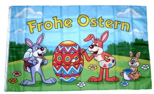 Fahne/Flagge Frohe Ostern Hasen Ei 90 x 150 cm