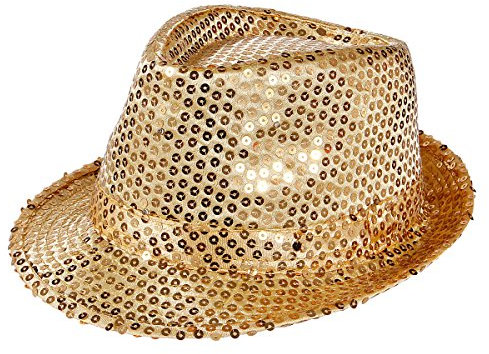 Alsino LED Pailettenhut Clubstyle Partyhut Trilby Pailletten Hut Blink Fedora Bogart Glitzerhut Glitter, Farbe wählen:TH-44 gold
