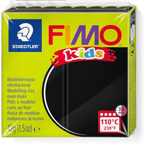 STAEDTLER ofenhärtende Modelliermasse FIMO kids, schwarz, extra weich und geschmeidig, speziell für Kinder, Normalblock 42g, 8030-9