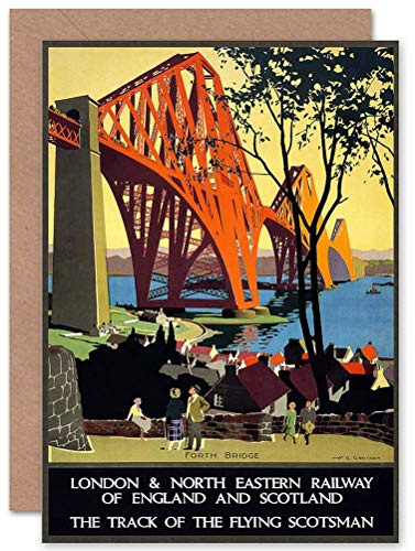 Wee Blue Coo RAIL FLYING SCOTSMAN FORTH BRIDGE LNER UK BLANK GREETINGS CARD