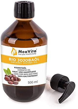 MeaVita Jojobaöl Gold - 1 reines kaltgepresstes Öl, ÖKoP zertifiziert, 1er Pack (1 x 500 ml)