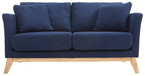 Miliboo Sofa skandinavisch 2 Plätze Dunkelblau und helle Holzbeine Oslo