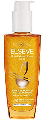 L'Oréal Paris - Sérum Haute Légèreté - Soin Sans Rinçage - Fini Satiné - Enrichi en Huile Extra Fine de Coco - Tous Types de Cheveux Fins - Elseve Huile Extraordinaire - 100 ml