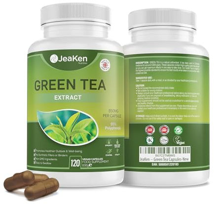 JeaKen Green Tea Capsules - Contains 95% polyphenol Green Tea Extract for a Healthy Metabolism - Rich in Caffeine and antioxidants - Promotes Hydration - 120 Allergy-Free Vegan Capsules.