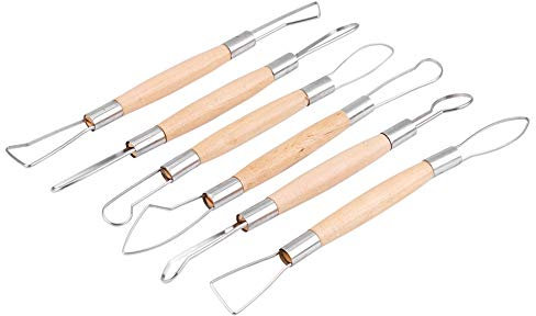 Akozon Double Head Ribbon Werkzeug Holzgriff Wachs Keramik Ton Carving Skulptur DIY Handwerk Set Doppelköpfigen Semi-Circular Draht Skulptur Werkzeug