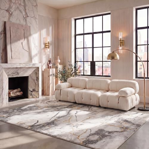 SAFAVIEH Zeitgenössische Teppich für Wohnzimmer, Esszimmer, Schlafzimmer - Craft Collection, Kurzer Flor, Grau und Gold, 240 X 300 cm