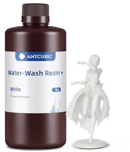 ANYCUBIC Wasser Abwaschbar Resin 2.0, 3D Drucker Resin Water Washable, Anti-Vergilbung, UV Resin 405nm Standard Photopolymer Harz Geringer Geruch für alle LCD 3D Drucker, Weiß 1000g