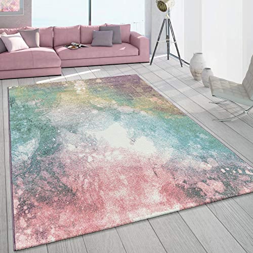 Paco Home Teppich Wohnzimmer Bunt Rosa Grün Türkis Pastell Farbverlauf Robust Kurzflor, Grösse:200x290 cm