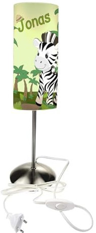CreaDesign TI-1109 Zebra Nachttischlampe Kinderzimmer mit Namen, Kinder Tischlampe/Schlummerlicht mit Schalter für Steckdose, E14, 38 cm hoch