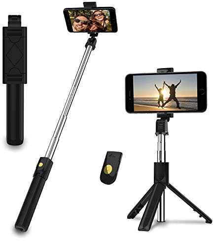 EasyULT Bluetooth Selfie Stick Stativ mit Fernbedienung, Rotation Selfie Stange mit Bluetooth-Fernauslöse, Erweiterbarer Wireless Selfie-Stange für Die Meisten Smartphones(Schwarz)