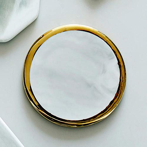 LIUJUAN Sottobicchieri Tazza da caffè Sottobicchiere in Ceramica con Coppa Isolante in Ceramica Creativa-Rotondo (4 Anelli in Oro Pieno)