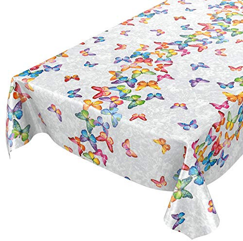 ANRO Wachstuch Tischdecke abwaschbar Wachstuchtischdecke Wachstischdecke Schmetterlinge Silber Bunt 160x140cm