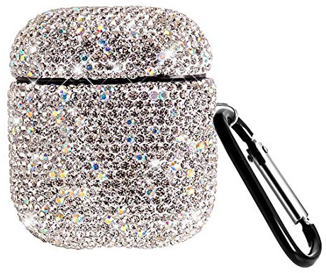 Uposao Compatibile con Apple AirPods 1/2 Custodia AirPods Borsa Glitterato Brillantini Glitter Bling Glitter Lucido Airpods Custodia in Plastica Rigida Custodia Antiurto,Bling Argento