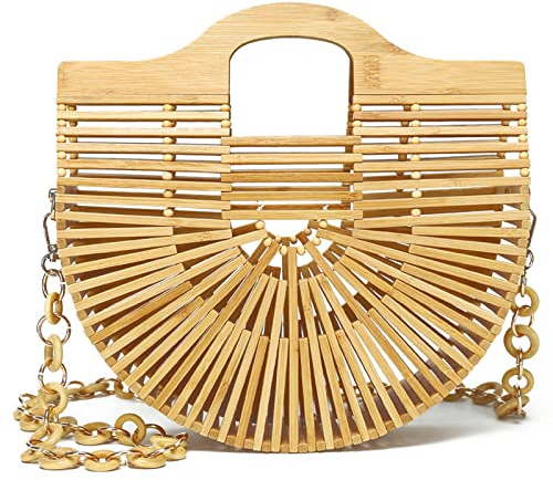Miuco Bamboo Tote Bags Top Handle Handmade Handbags Beach Purses With Chain