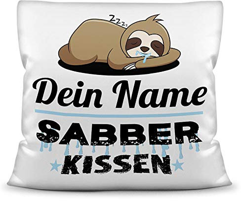 PR Print Royal Kissen inkl. Füllung Faultier PERSONALISIERT mit Wunschname für Ihn - Sein Name Sabberkissen - Kuschelkissen/Lustige Geschenkidee für Männer/Freund/Familie/Geburtstag - Kissen Weiß