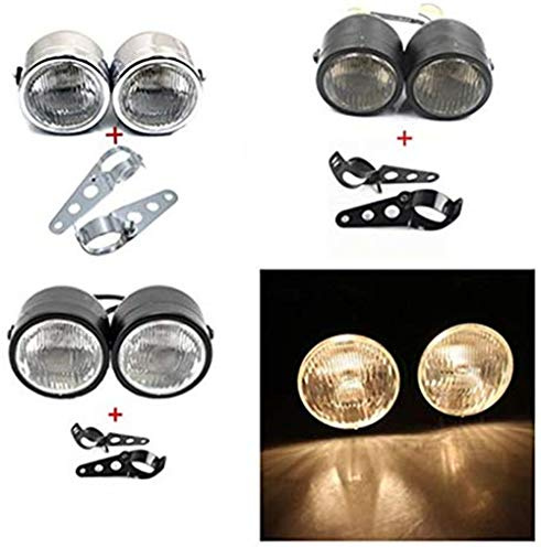 H4 Twin Dominator Motorrad Scheinwerferlampe Double Dual mit 28-38MM Halterung Dual Sport Bike Street Bike Univeral (Chrome & Clear Lens)