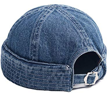 Mens Womens Docker Cap Denim Brimless Hats Beanie Worker Sailor Rolled Cuff Retro Hat with Adjustable