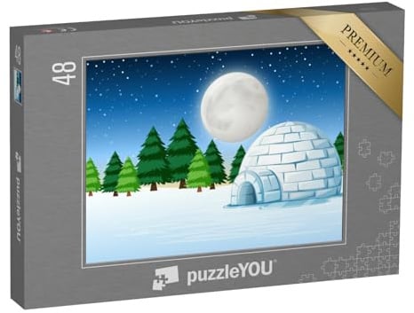 puzzleYOU: Puzzle 48 Teile „Iglu bei Nacht“ – aus der Puzzle-Kollektion Jahreszeiten, Himmel & Jahreszeiten