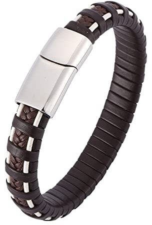 Aotiwe Männer Armband Vintage, Western Schmuck Herren Einfaches Armband aus Geflochtenem Lederband Braun Edelstahl 18.5cm