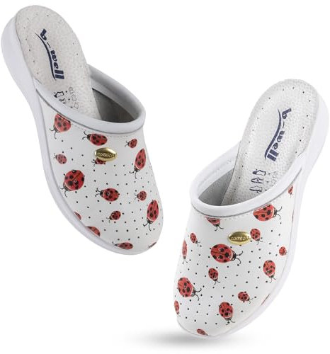 B-well Sabots médicaux pour femme, Aerial Lady/Man Chaussures d'hôpital antibactériennes, tailles 35-46, coccinelle, 37 EU