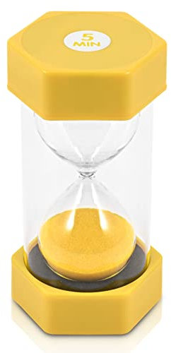 TeacherFav Sablier pour enfants – 5 minutes jaune – 16 cm – Horloge recouverte d'acrylique pour salle de classe, maison et chambre d'enfant – Grand paquet unique