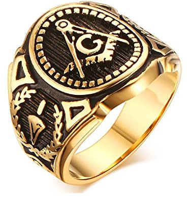 Musihy Eternity Ring, Herren Ring XXL Ring Edelstahl Freimaurer Gold Ringgröße 11