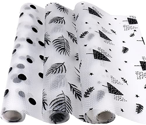 Drawer Liners, Shelf Liners for Kitchen Cabinets 3 Roll (30cm x 120cm each roll), Anti-Slip Patterned Cupboard Liners Fridge Liners Non-Adhesive Shelf Liner Drawer Mats for Shelves Home Office