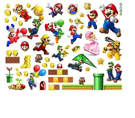 Konbanze Super Mario Wandtattoo, Mario Wandaufkleber Wandtattoo Kinderzimmer Wandbild Dekor Erstellen Sie Eine Szene Peel Wandtattoo Aufkleber (Color : D)