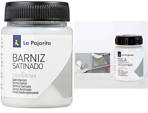 Bote de Barniz Acabado Satinado 75ML La Pajarita Efecto Satinado + 197716 Cola, color Blancot, 75 ml