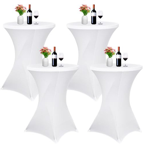 Pesonlook 4er-Set Stretch Stehtisch Husse für Bistrotisch Ø 80-85 cm Elegante,Verstärkung im Fußbereich,40°C Maschinenwäsche ,Stretch-Husse Weiß Hussen für Stehtische und Bistrotische(80×110cm,Weiß)