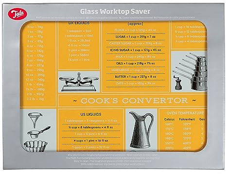 Tala Conversion Design Toughened Glass Chopping Board and Work Top Saver, Non-Slip Multi-Functional Tool for Protecting Work Surfaces While preparing Foods, Measures 30cm x 40cm, Yellow
