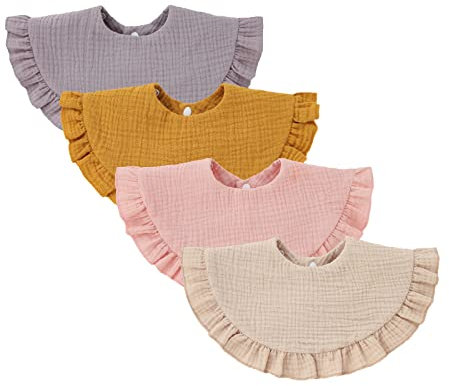 Nishine 4 Stück Unisex Baby Musselin Bandana Sabberlätzchen 360 Grad drehbare Baumwolle Kinderkrankheiten Füttern Sabbern Lätzchen für Jungen Mädchen(Gelber Satz)