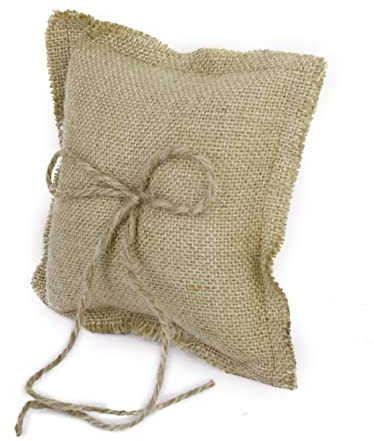 HOMSFOU Cuscino Porta Fedi in Juta Cuscinetto Porta Fedi Nuziali Con Fiocco Bianco E Cinghia Posteriore Cuscino Per Anelli Per Cerimonia Di Matrimonio 7.09X7.09X1.18 in