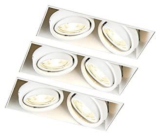 Qazqa - Modern 3er-Set Einbaustrahler weiß GU10 schwenkbar randlos 2-flammig - Oneon I Wohnzimmer I Schlafzimmer - Stahl Rechteckig - LED geeignet GU10