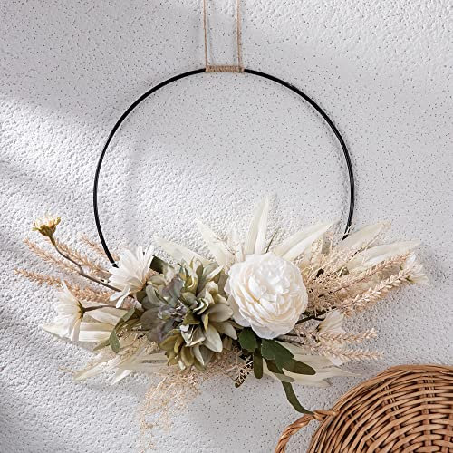 Zomtier Türkranz Kranz Deko, Metallring Eukalyptus Kranz Girlande Ganzjährig außen modern Metall Künstliche Sommer Blumenkranz Wandkranz Deko Ringe für Hochzeit Wohnzimmer Hochzeit,39CM