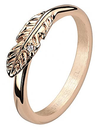 Mianova Damen Ring Edelstahl Rosegold Blatt mit einem Kristall Zirkonia Stein Damenring Solitärring Trauring Verlobungsring Fingerring Rose Gold vergoldet Größe 59 (18.8)