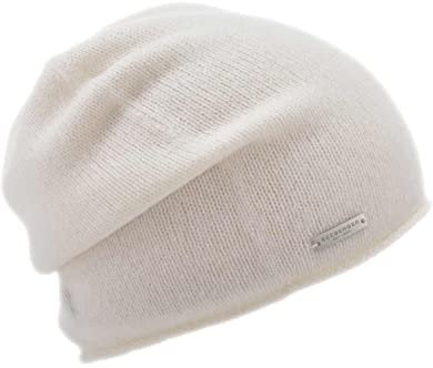 Seeberger Kaschmir Beanie mit Rollrand Kaschmirmütze Strickmütze Wintermütze Mütze Long Weiß
