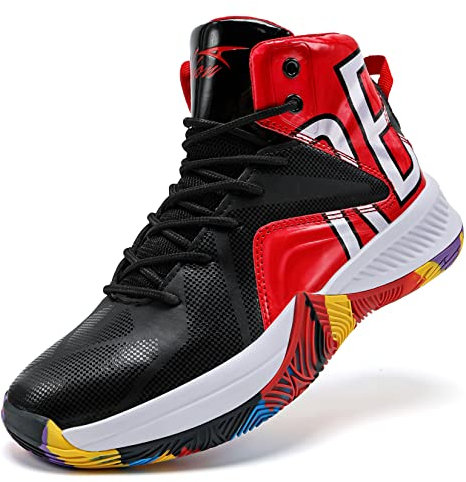 ASHION Herren Basketballschuhe leichte atmungsaktive High Top Turnschuhe Herren Laufen Anti-Rutsch-Sport sportliche Trainer,Schwarz Rot,40EU