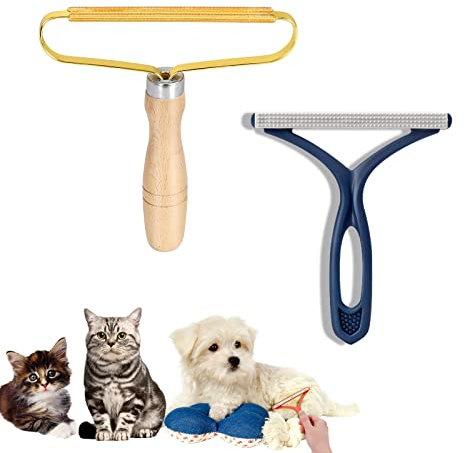 LEBEXY Tragbarer Fusselentferner | Tierhaarentfernungsbürsten | Lint Remover für Kleidung, Gewebte Mäntel, Teppich, Tierhaar (Holzmaserung+Blau)