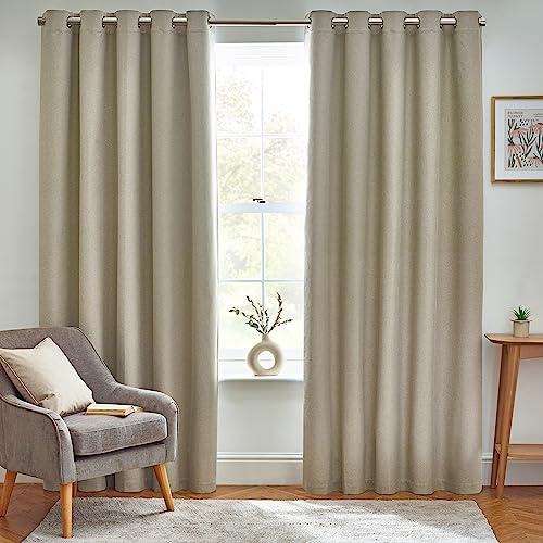 furn. Dawn Textured Blackout Ösenschals - Thermisch Gefüttertes Paar (Natur, Breite 229 x Länge 183cm)