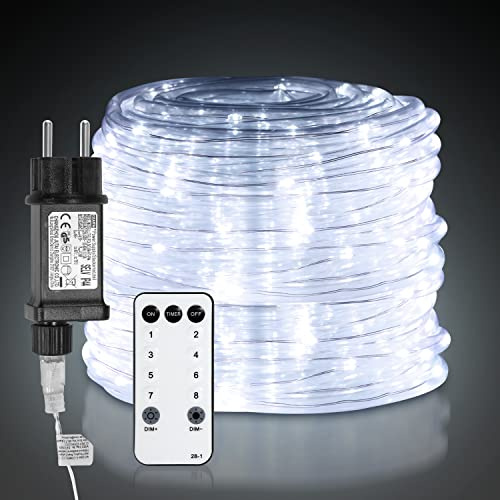 Duisrech Lichterschlauch Aussen 20M 200LEDs, Lichtschlauch Außen Innen 8 Modi Lichtschlauch für Weihnachten, Party. lichterschlauch mit Fernsteuerung. Wasserdicht Außenlichterkette-Weiß