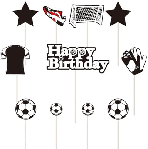 Guoguonb Fußball Tortendekorationen 1 Groß Happy Birthday Cake Topper und 20 Stück Fußball-Zubehör Cupcake für Fußball Thema Kuchen Deko Kinder Geburtstagsparty Dekoration