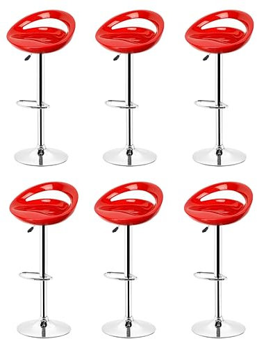 homewell Barhocker 6er Set, Sitz aus ABS-Kunststoff, Drehbare Barhocker Höhenverstellbar 55 bis 75 cm, Metall Basis aus Edelstahl mit Fußstütze (6, Rot)