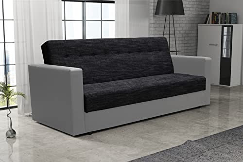 ALTDECOR Wohnzimmer Couch mit Schlaffunktion, Polstercouch rückenecht gepolstert, ideal als Gästebett - Win - 216x87x95 cm Schwarz/Grau