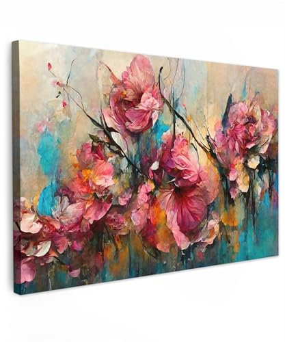 MuchoWow© Impression sur Toile Peinture 60x40 cm Tableau Mural Decoration Salon Reproductions de Tableaux Murale Moderne Fleurs - Peinture à l'huile - Rose - Roses - Botanique - Vintage