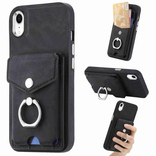 Knoowcase for iPhone XR Phone Case Wallet Pouch with Card Holder Ring PU Leather Bumper Shockproof Protective Skin Cover Kickstand Ringholder Shell for iPhone XR, Black