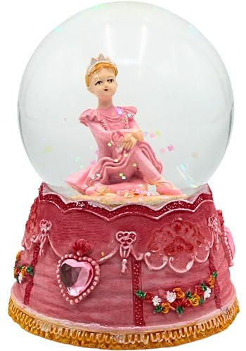 Dekohelden24 Schneekugel mit sitzender Ballerina und Spielwerk, Maße: H/Ø ca. 12,2 x 8,8 cm