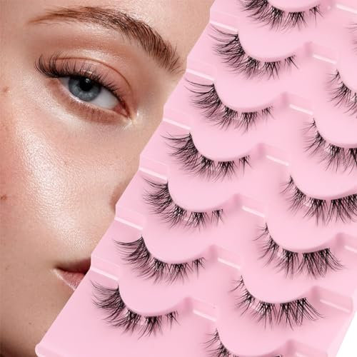 Parriparri Faux Cils Naturel Bande Transparente 7 Paires Wispy Faux Cils Individuel Cat Eye Lashes Clusters DIY Extension de Cils en œIl de Chat
